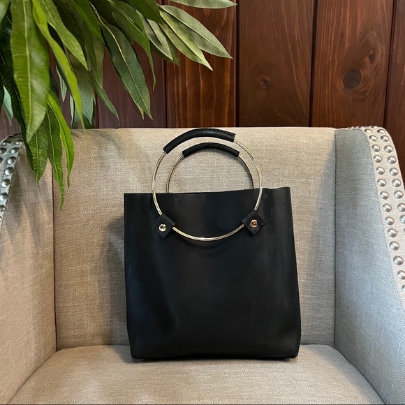 Tribe Alive Lux Genuine Leather Unique Brass Circle Handle Hand Bag Bucket Bag - Picture 2 of 4